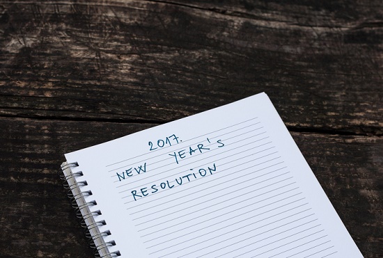 Image of a notebook with the text 2017 New Year’s Resolution