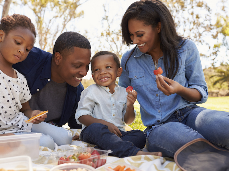 Family in the park enjoying foods that help reduce tinnitus symptoms.