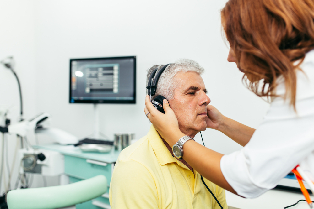 male patient during hearing test.