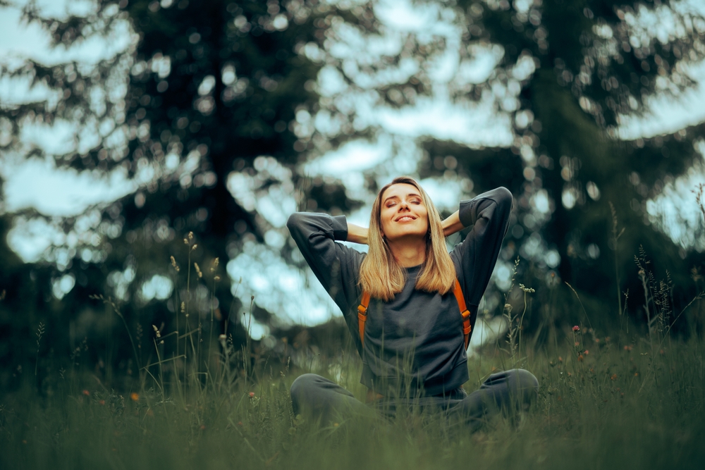 woman relaxing and enjoying nature.